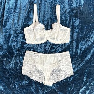 Change Lingerie Lissi Balconette Bra & Hipster Set White Lace 34F Bridal New